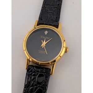 Vintage Encino Diamond Quartz Watch Women 23mm Case Leather Band- New Battery